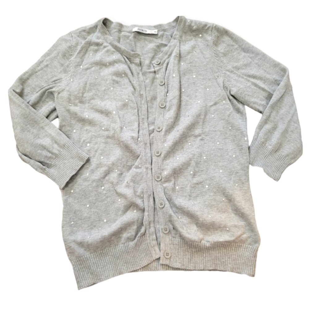 Studded Grey Cardigan Size Med Button Up Cardigan 100% Cotton Studded Cardigan